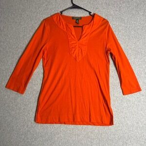Lauren Ralph Lauren Orange 3/4 Sleeve V-Neck Top